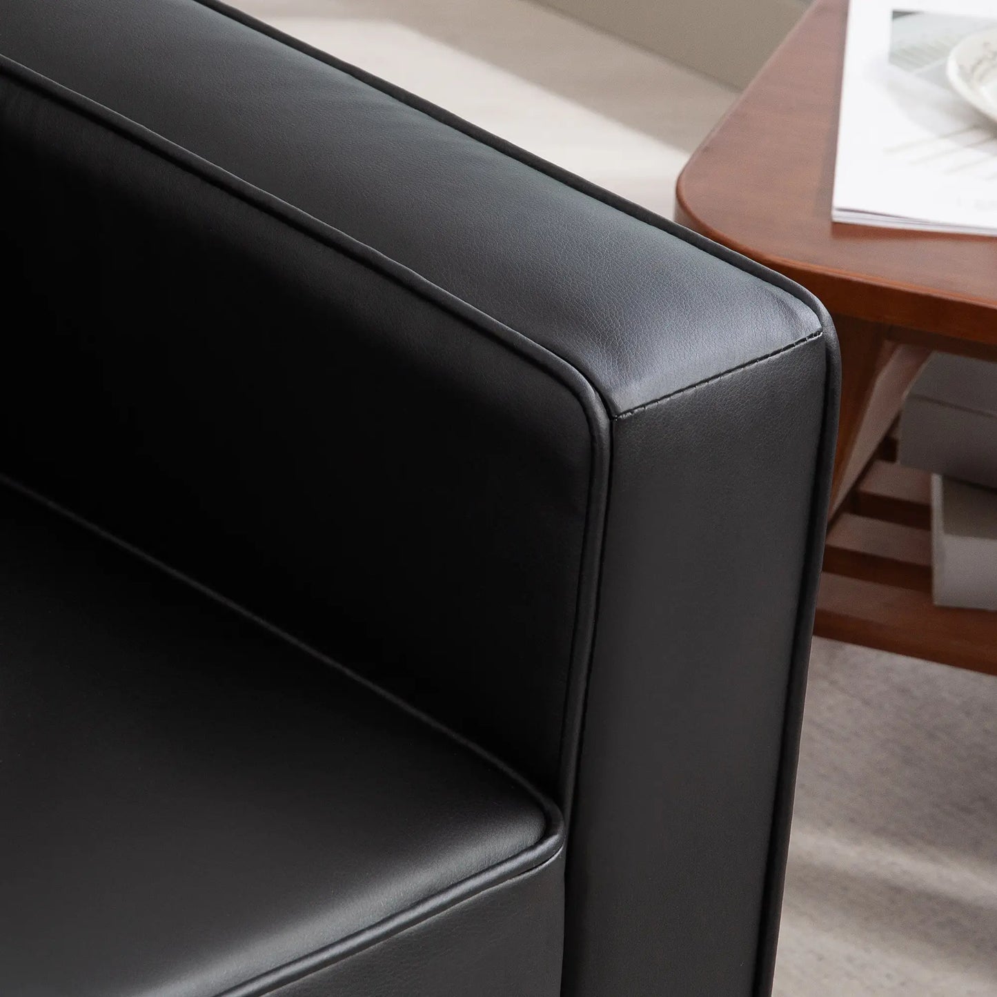 51" Double Sofa Couch, Upholstered PU Leather, Tufted Backrest, Black 2-Seater Sofas at Gallery Canada