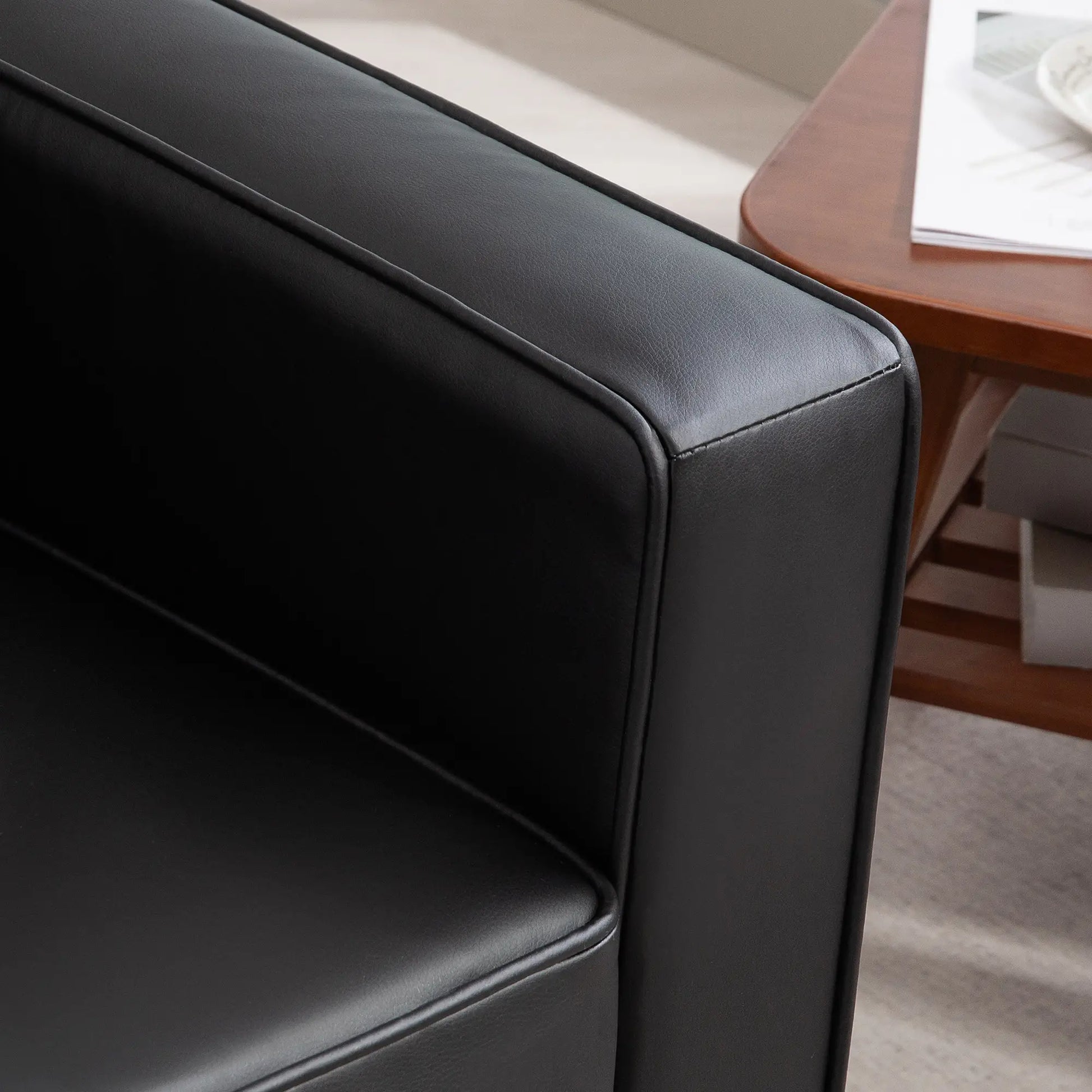 51" Double Sofa Couch, Upholstered PU Leather, Tufted Backrest, Black 2-Seater Sofas at Gallery Canada