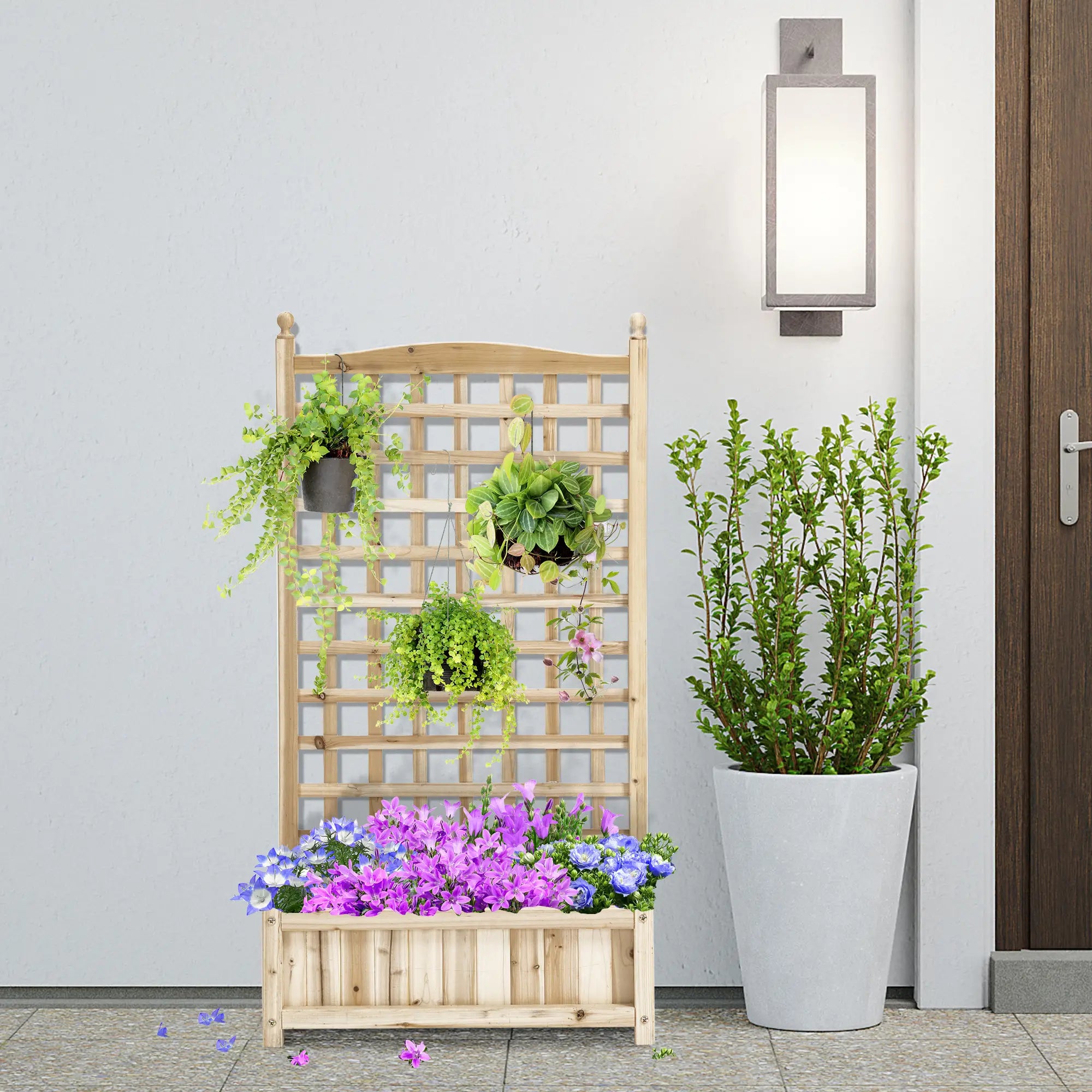 Raised Garden Bed With Trellis, Wood Planter Box, 25.2