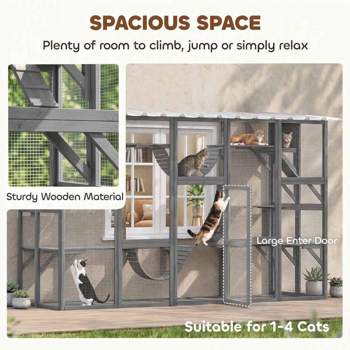 74"H Walk-in Cat Enclosure, Waterproof Roof, 2 Condos, 6 Platforms Outdoor Cat Enclosures at Gallery Canada