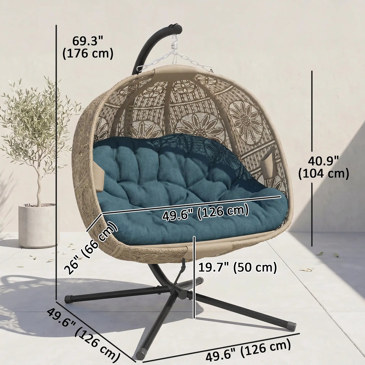 Hanging Egg Chair With Stand, Dark Grey Patio Swings with Stand at Gallery Canada