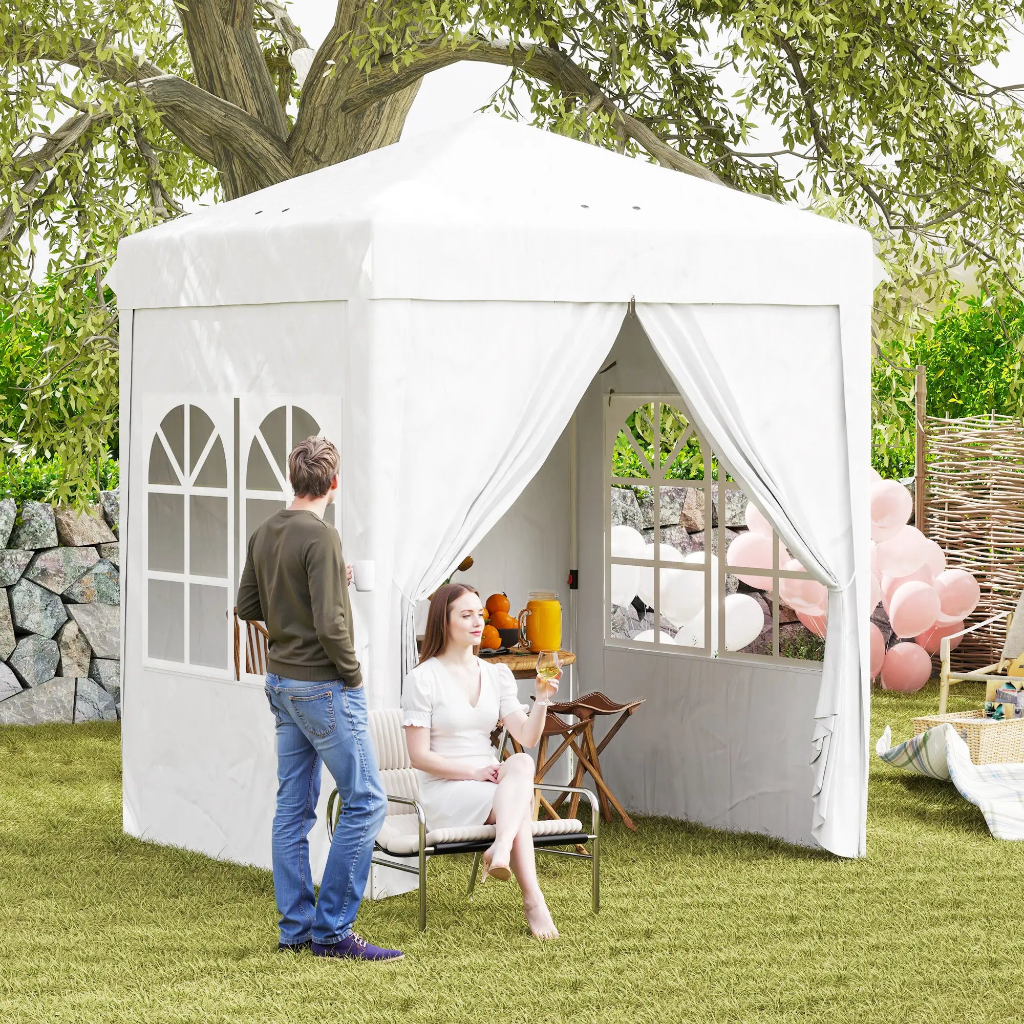 6.7' x 6.7' Pop-Up Canopy Tent, Adjustable Height, White Pop Up Canopies at Gallery Canada