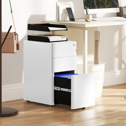 3 Drawer Filing Cabinet, Lockable Steel Office Storage, White Office Cabinets & Cupboards at Gallery Canada