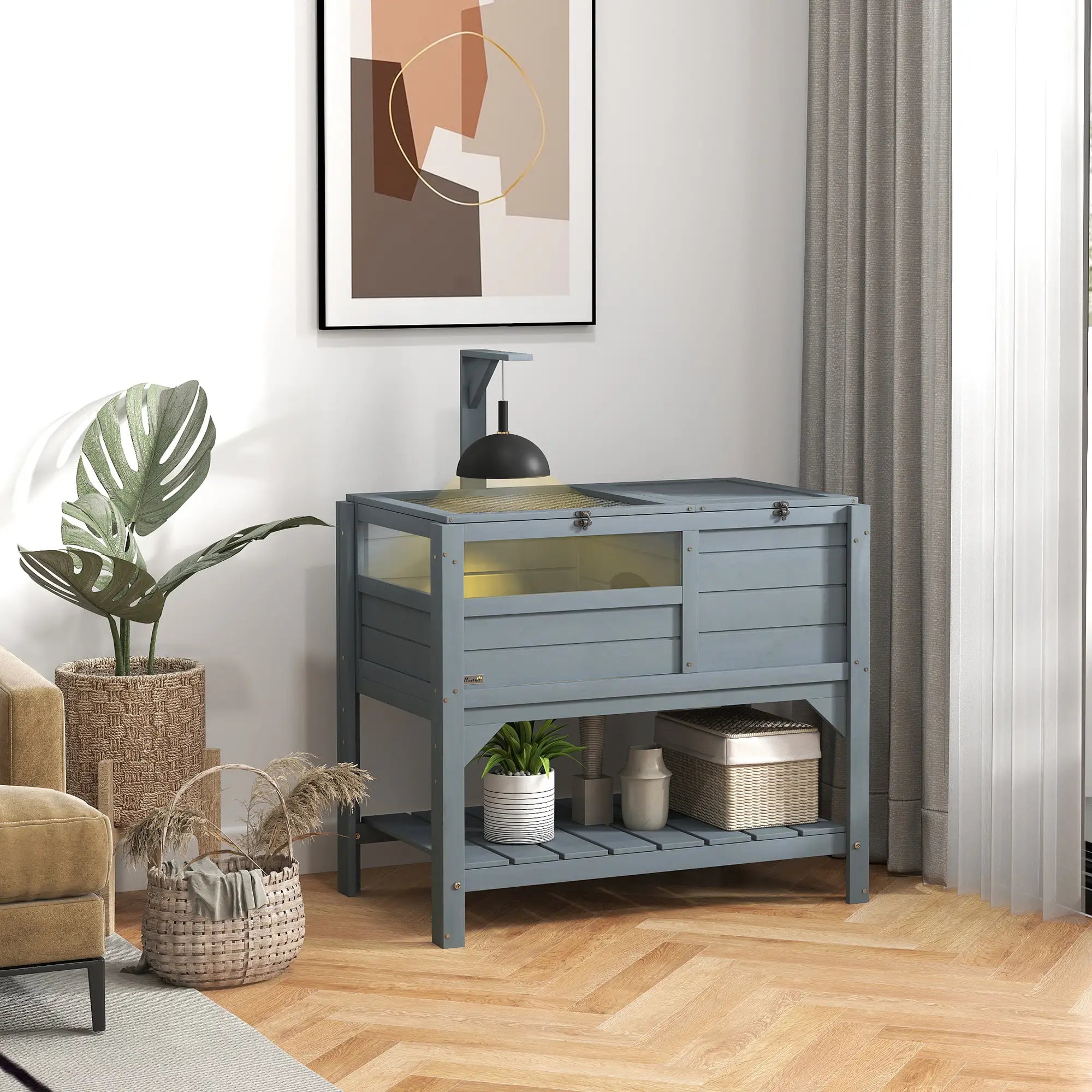 Wooden Tortoise House with Shelf, Light Frame, Tray, 33