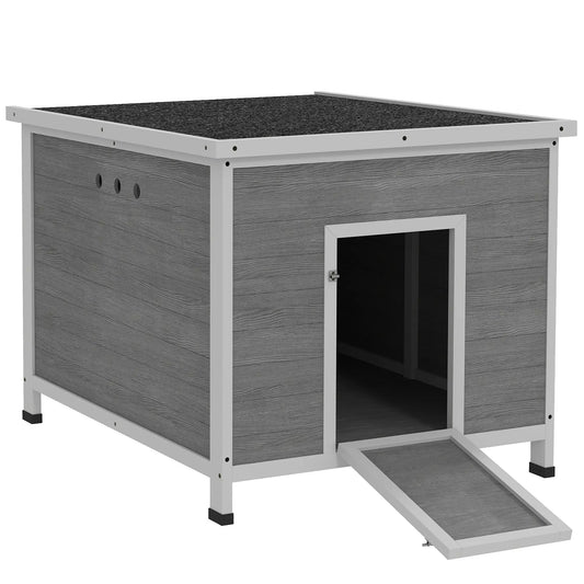 Wooden Duck Coop, Rabbit Hutch With Openable Roof, Removable Floor, Grey Chicken Coops Light Grey, White, Black at Gallery Canada