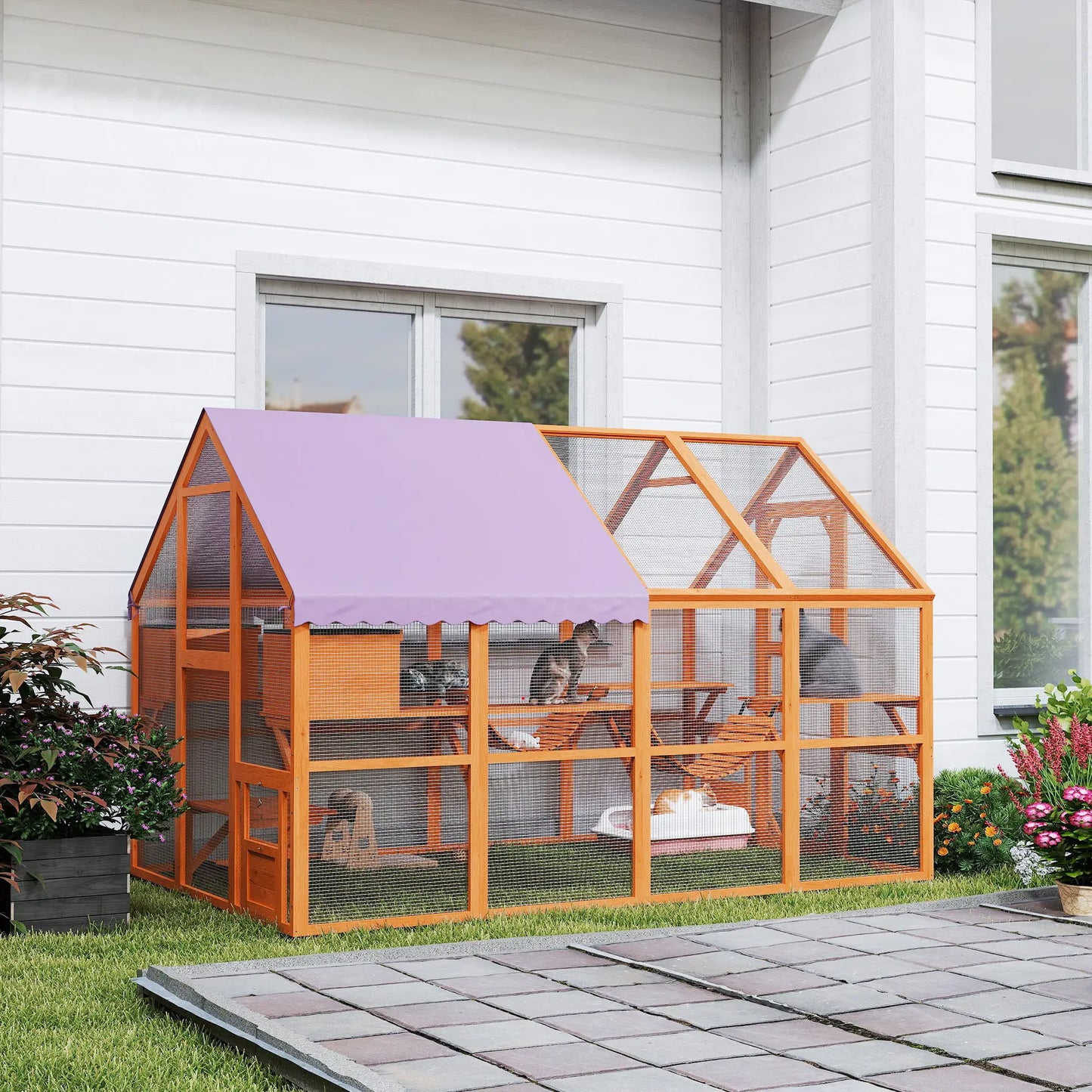 Wooden Outdoor Cat Enclosure, Weatherproof Canopy, Bridges, Resting Boxes, Platforms, for 3-6 Cats Outdoor Cat Enclosures at Gallery Canada