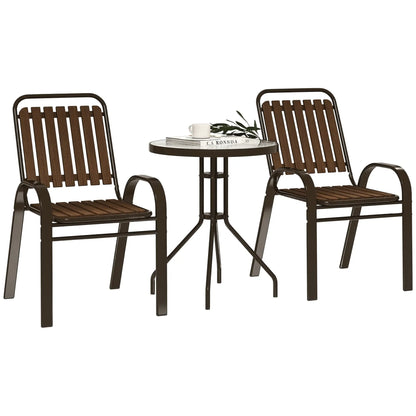 3pc Patio Bistro Set, 2 Stackable Chairs with Glass Table, Outdoor, Dark Brown Bistro Sets at Gallery Canada