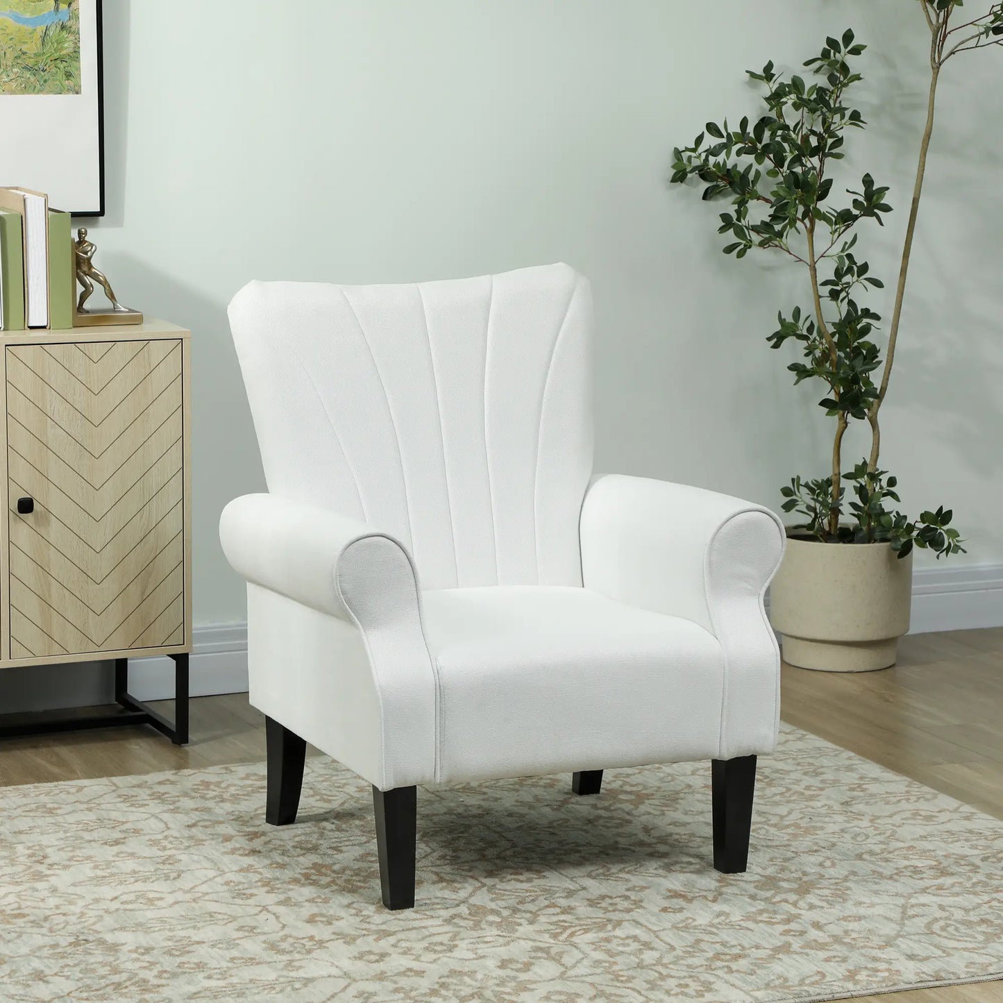 Modern Fabric Armchair, Wood Legs, 32in, Cream White Accent Chairs at Gallery Canada