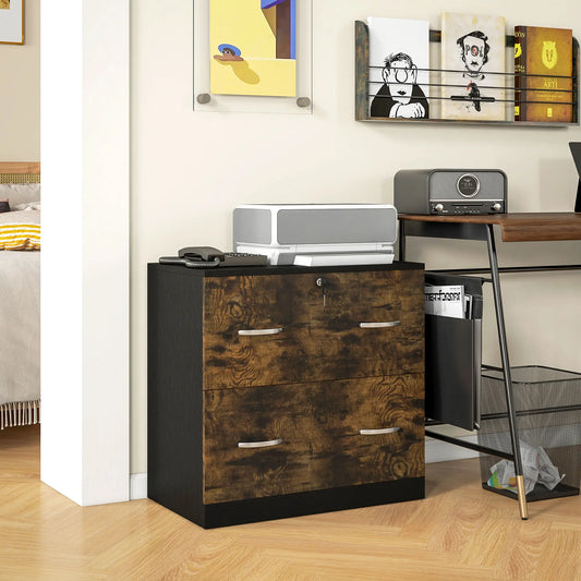 2 Drawer File Cabinet with Lock, Hanging Bar, Letter Size, Rustic Brown Office Cabinets & Cupboards Rustic Brown at Gallery Canada