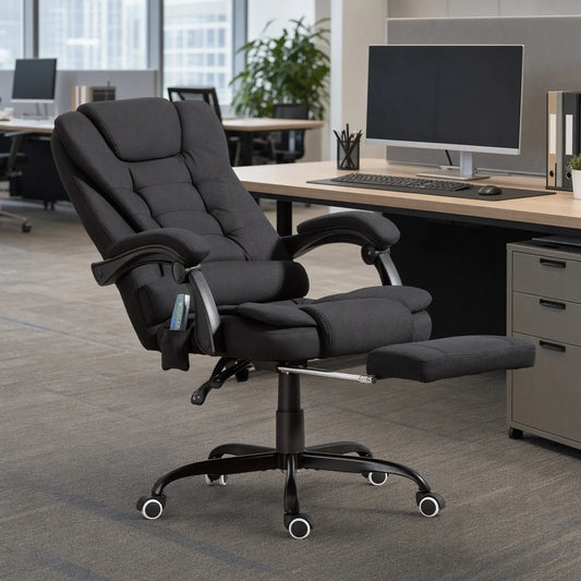 7-Point Vibrating Massage Chair, Reclining Office Chair with Footrest, Black Massage Chairs Black at Gallery Canada