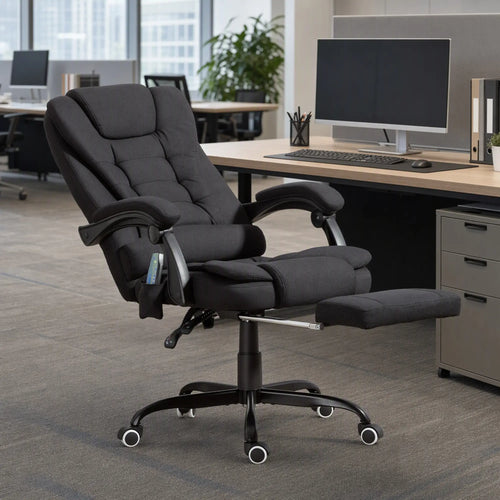 7-Point Vibrating Massage Chair, Reclining Office Chair with Footrest, Black