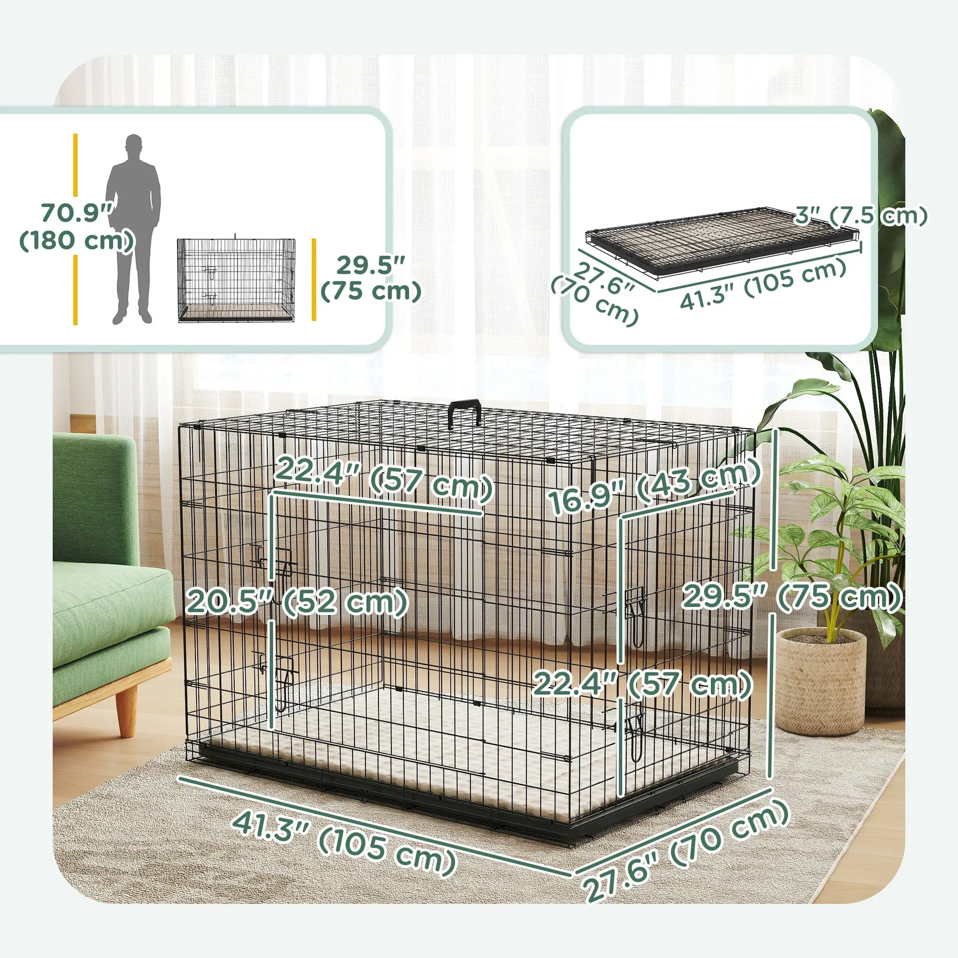 41" Folding Metal Dog Crate, 2 Doors, Removable Tray, Black Houses, Kennels & Pens at Gallery Canada