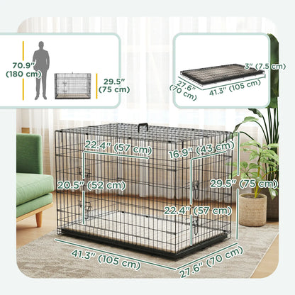 41" Folding Metal Dog Crate, 2 Doors, Removable Tray, Black Houses, Kennels & Pens at Gallery Canada