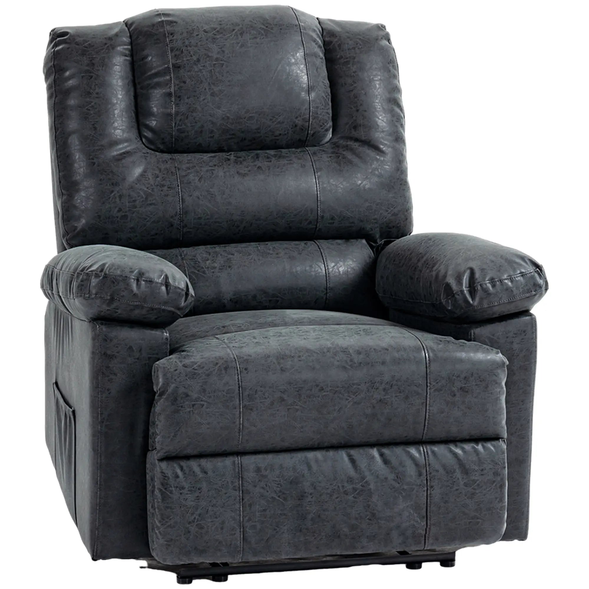 PU Leather Recliner Chair, Manual, Living Room, Footrest, Side Pockets, Steel Frame, Black Single Sofas Black at Gallery Canada