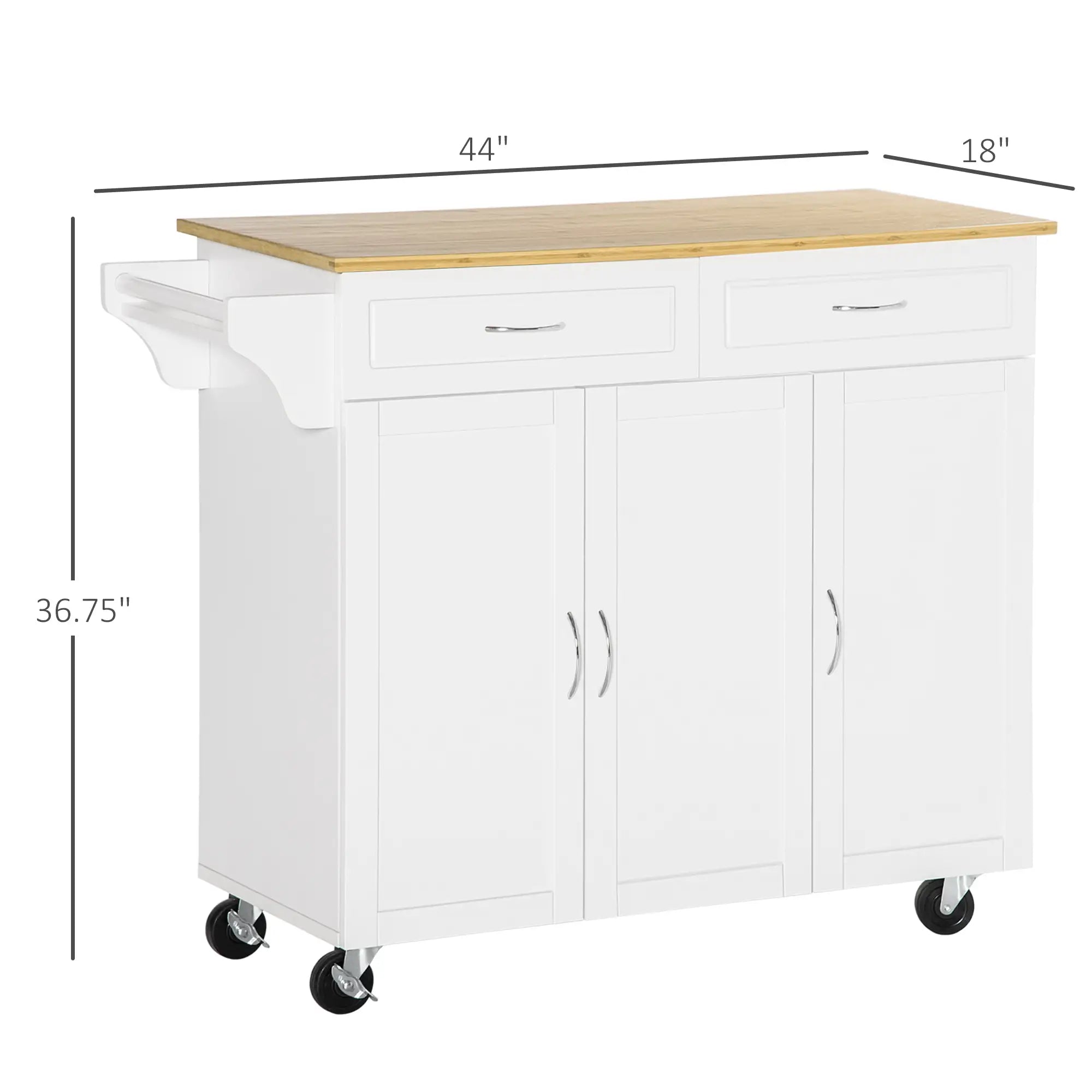 Kitchen Cart with Storage, Bamboo Countertop, Drawers, White Kitchen Islands & Kitchen Carts at Gallery Canada