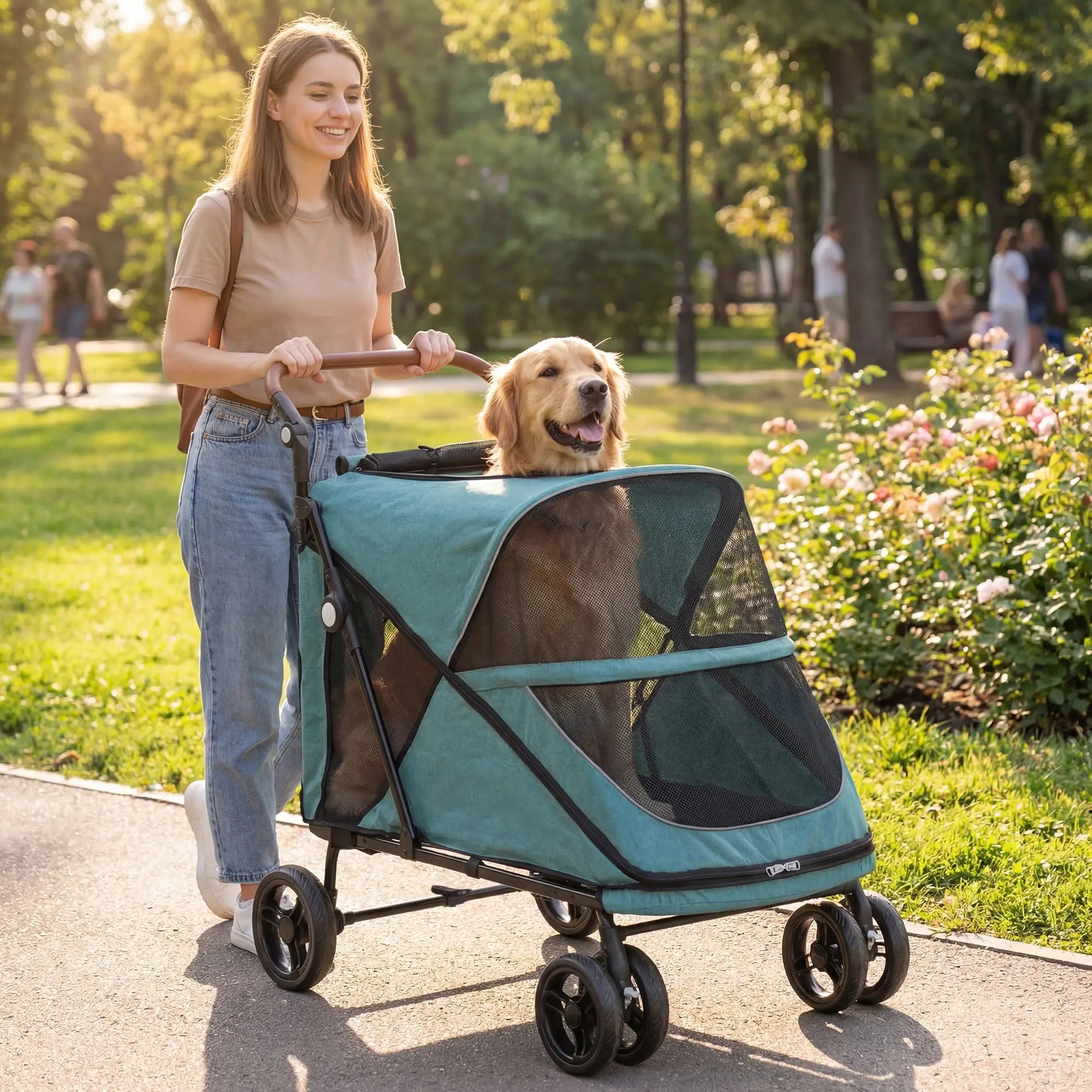 Dog Stroller for Large Dogs Up to 66 Lbs, 4-Wheel Shock Absorption, Turquoise Dog Bike Trailers & Strollers at Gallery Canada