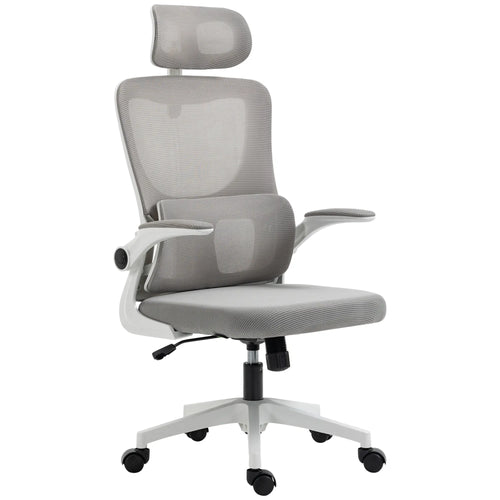 Ergonomic Office Chair, Auto-Adaptive Lumbar Support, Adjustable Headrest, Grey