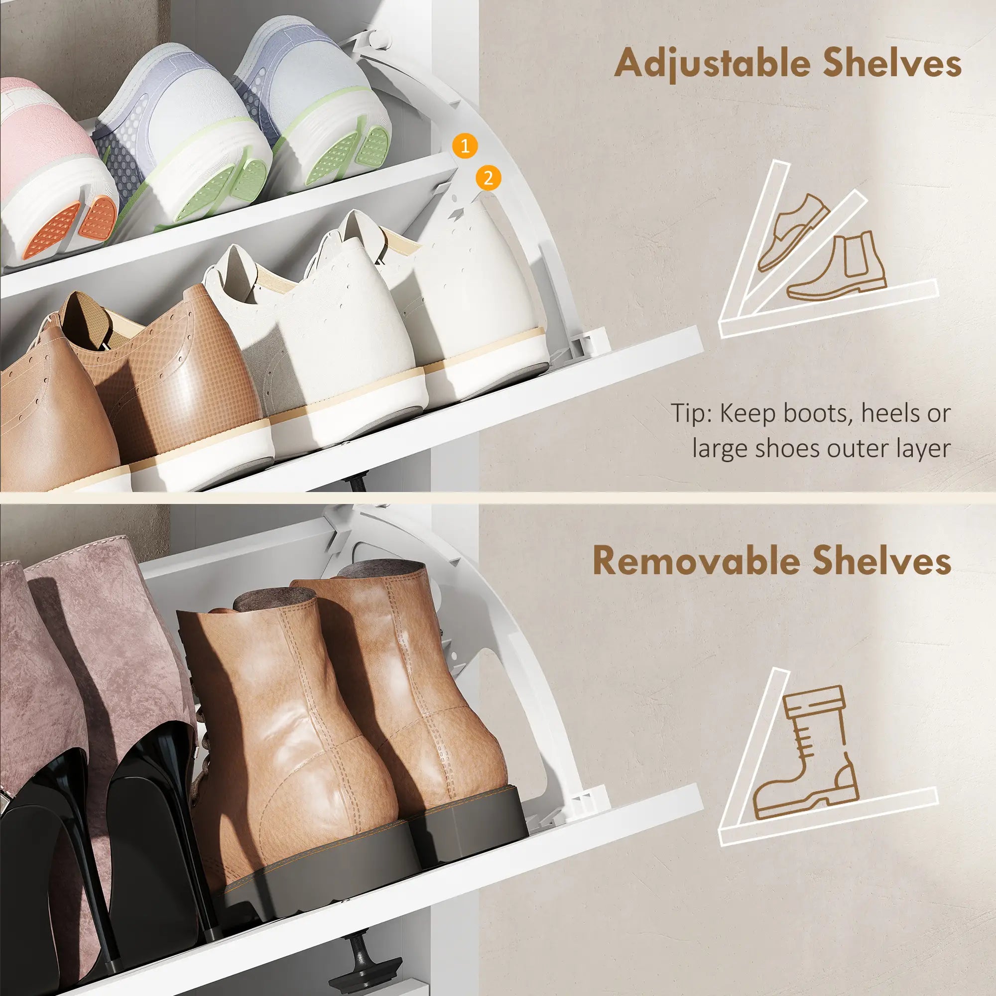 Slim Shoe Cabinet, 3 Flip Drawers, Adjustable Shelves, Holds 18 Pairs, White Shoe Storage Cabinets & Racks at Gallery Canada