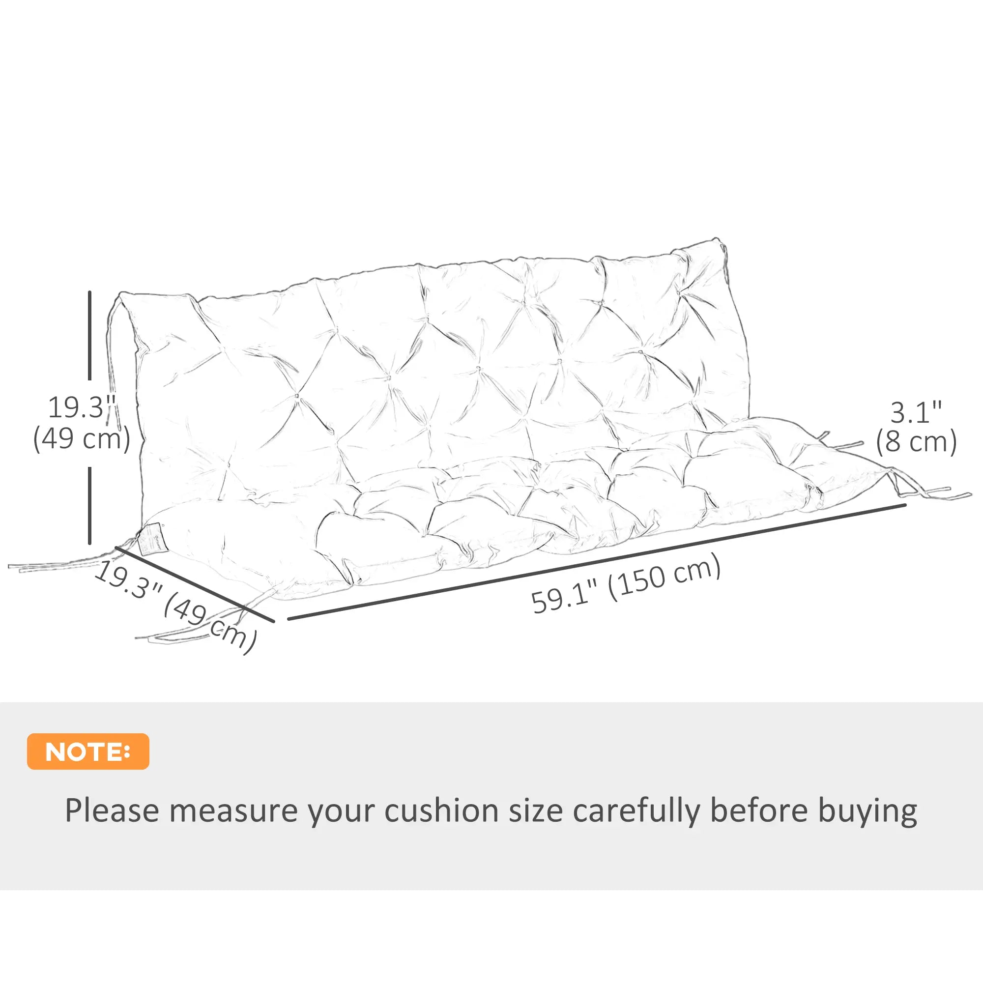 Garden Bench Cushion 3-Seater, Non-Slip, 59.1