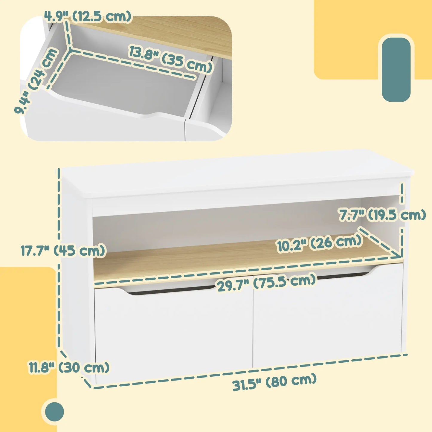 Kids Bookshelf with 2 Drawers, Large Tabletop Shelf, White Baby & Kids Storage at Gallery Canada