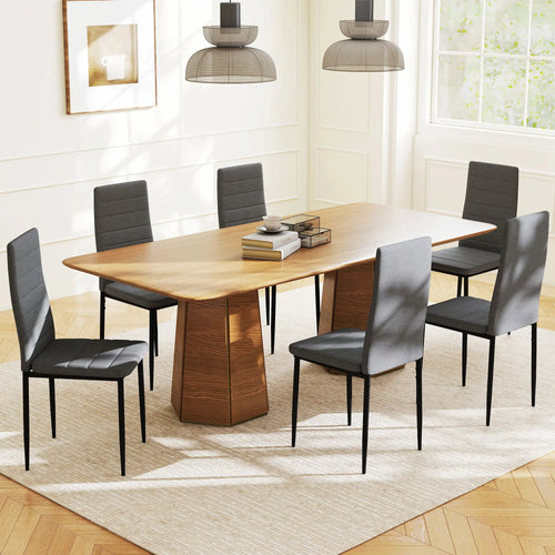 Modern Dining Chairs, Set of 6, High Back Linen Fabric, Grey