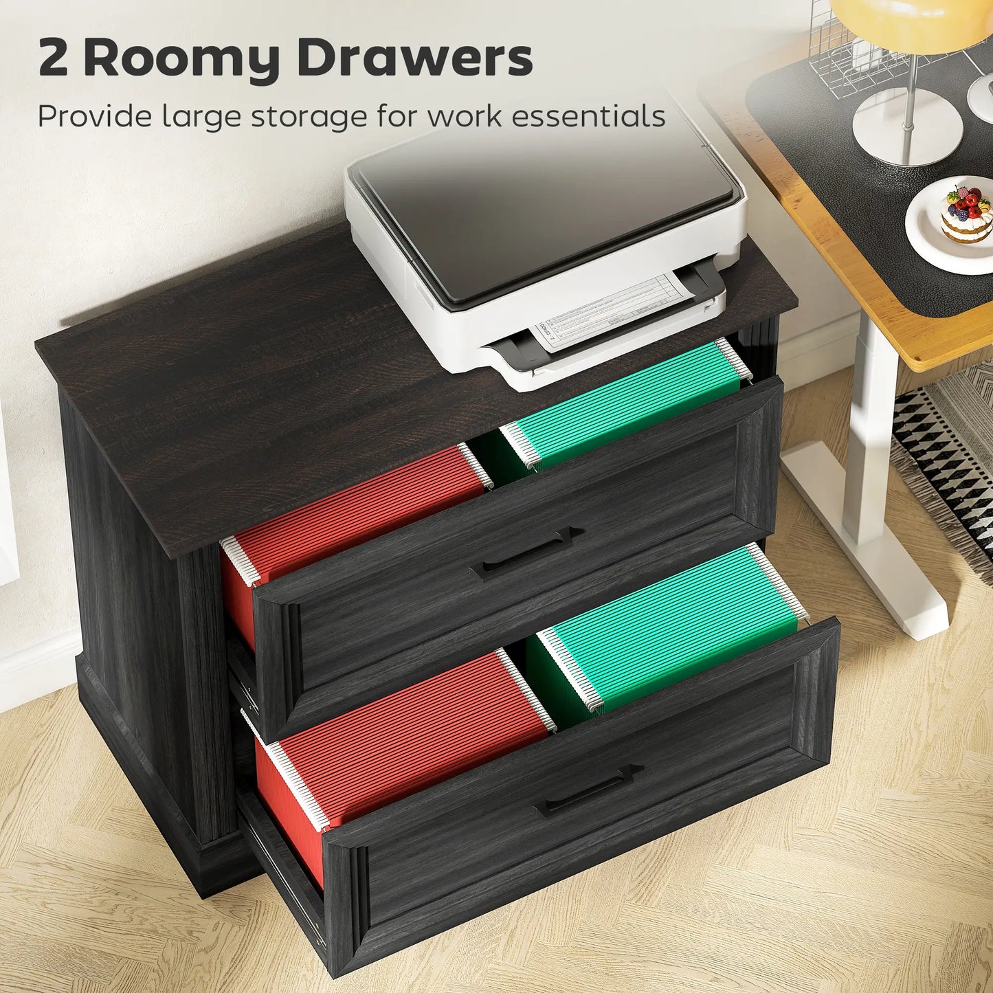 Lateral Filing Cabinet, 2 Silent Drawers, Letter A4 Legal Size, Black Office Cabinets & Cupboards at Gallery Canada