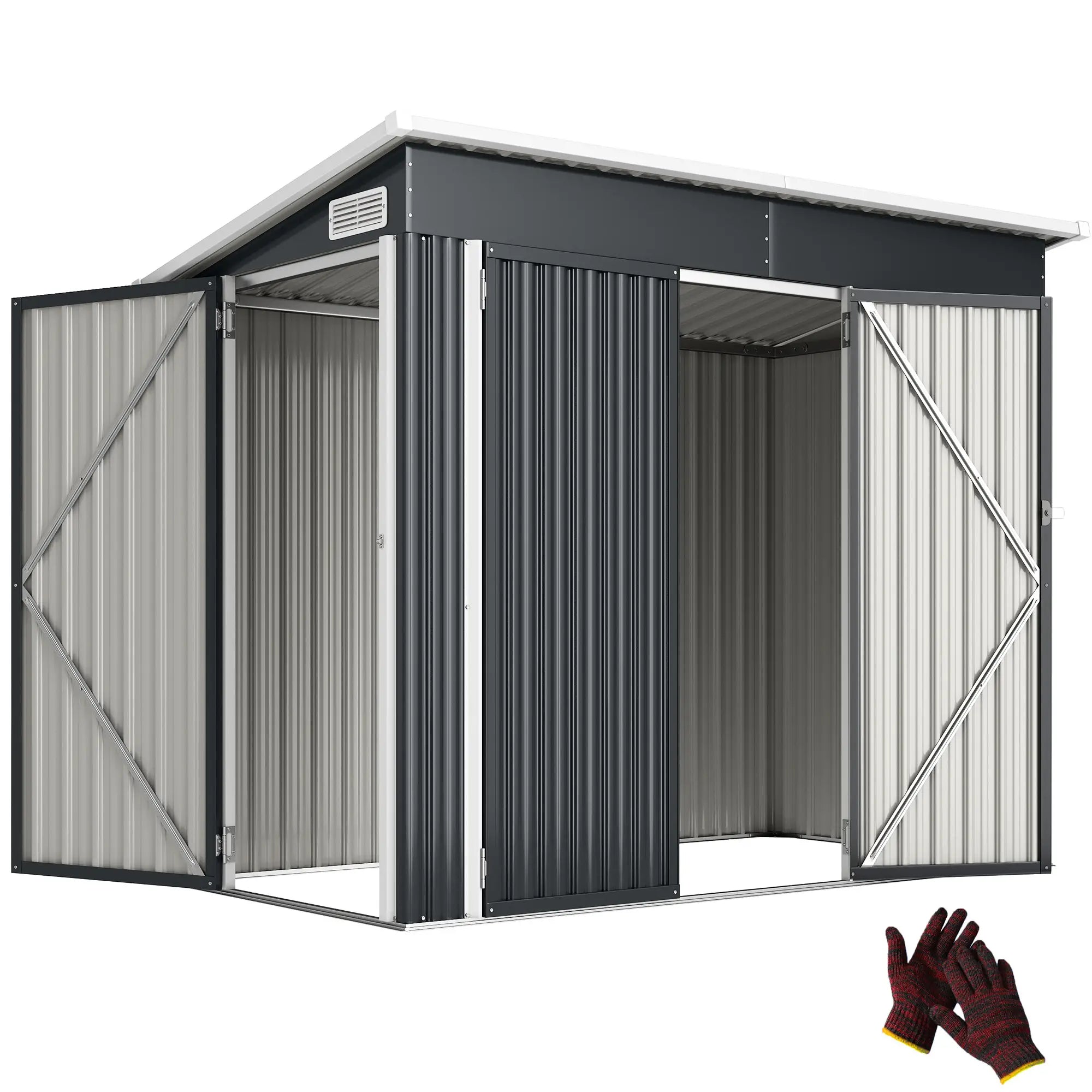7.5' x 4.3' Outdoor Storage Shed, Waterproof Metal Garden Shed, Dark Grey Sheds at Gallery Canada