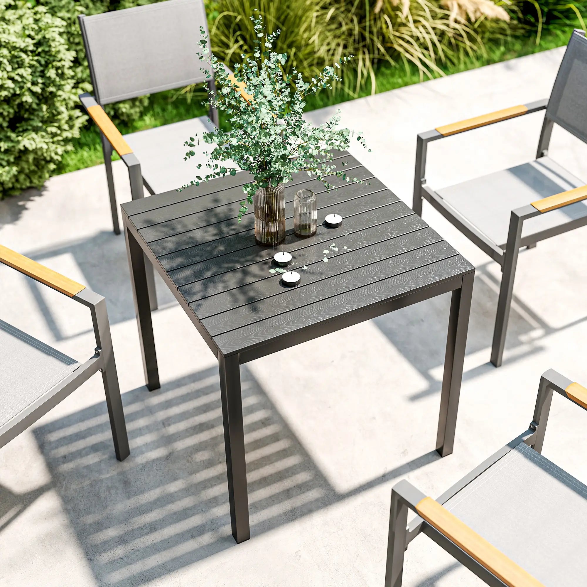 Square Outdoor Dining Table, 4-Person, Aluminum Steel Frame, Black Patio Dinning Tables at Gallery Canada