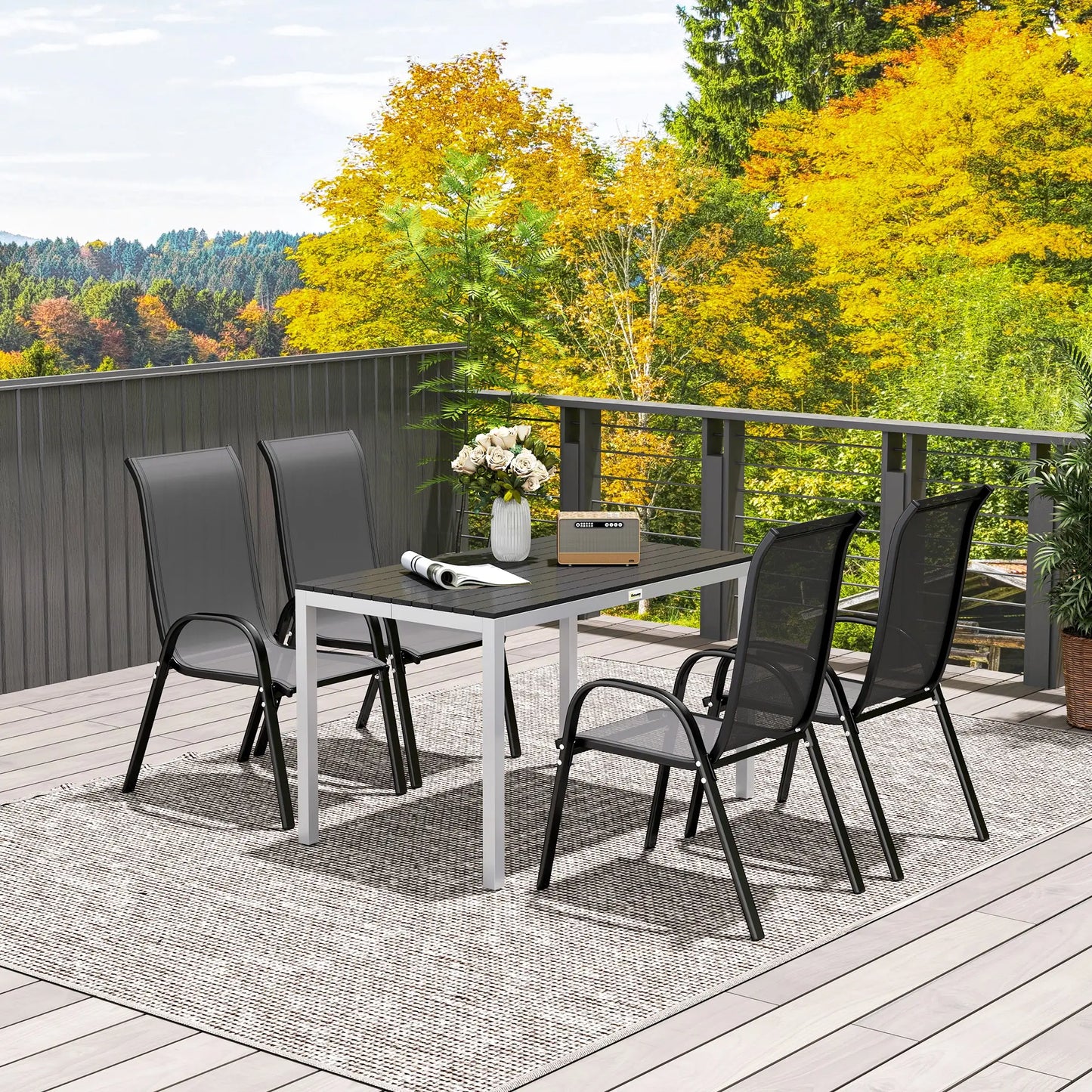 Outdoor Dining Table, 4-6 Seater, Slatted Top, Rust-Resistant Aluminium Frame, Black Patio Dinning Tables at Gallery Canada