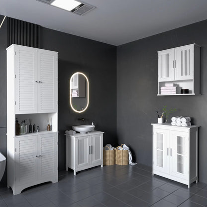Tall Bathroom Storage Cabinet, 4 Shutter Doors, Adjustable Shelves, White Bathroom Cabinets at Gallery Canada