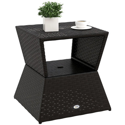 Outdoor Rattan Coffee Table, Garden Side Table w/ Umbrella Hole, Dark Coffee Patio Side Tables at Gallery Canada