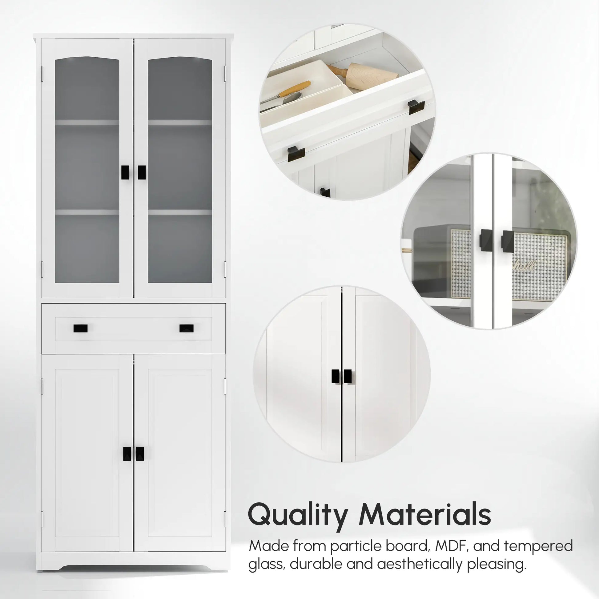 63" 4-Door Kitchen Pantry Cabinet, Adjustable Shelves, White Kitchen Pantry Cabinets at Gallery Canada