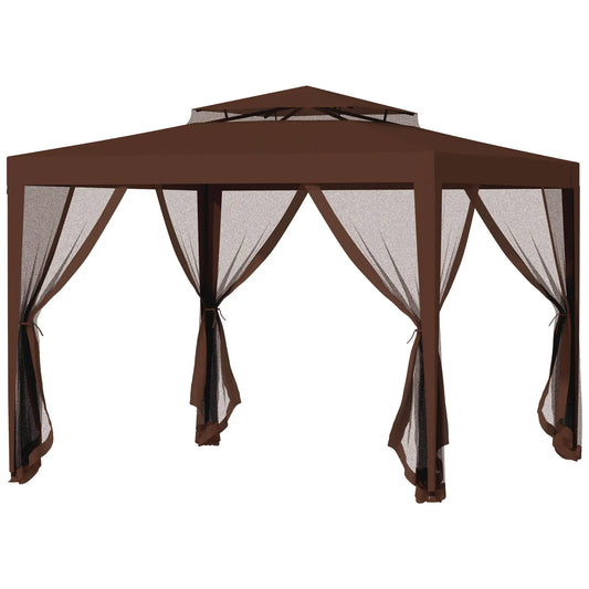 10' x 10' Outdoor Canopy Tent, Mesh Netting, Double Tier Roof, Brown Gazebos Brown at Gallery Canada
