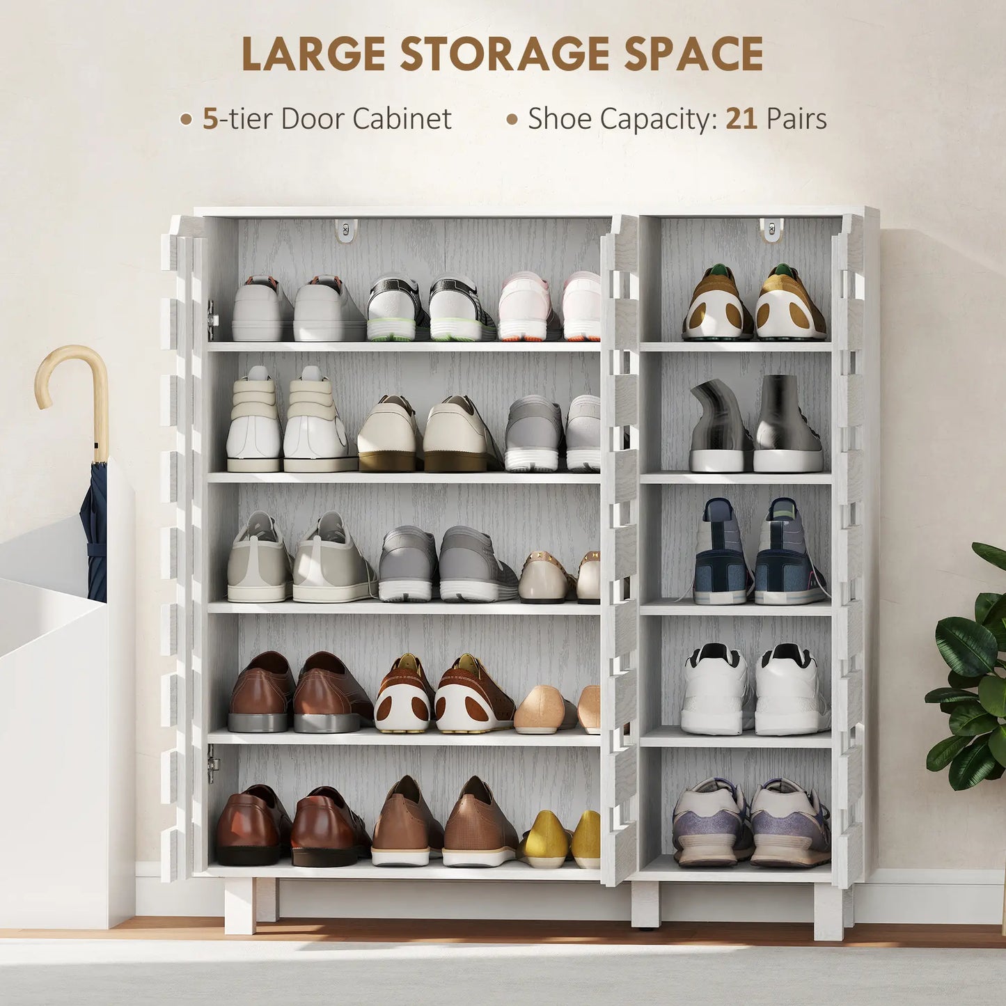 Shoe Cabinet, 21 Pair Storage with Hollowed-Out Doors, White Shoe Storage Cabinets & Racks at Gallery Canada