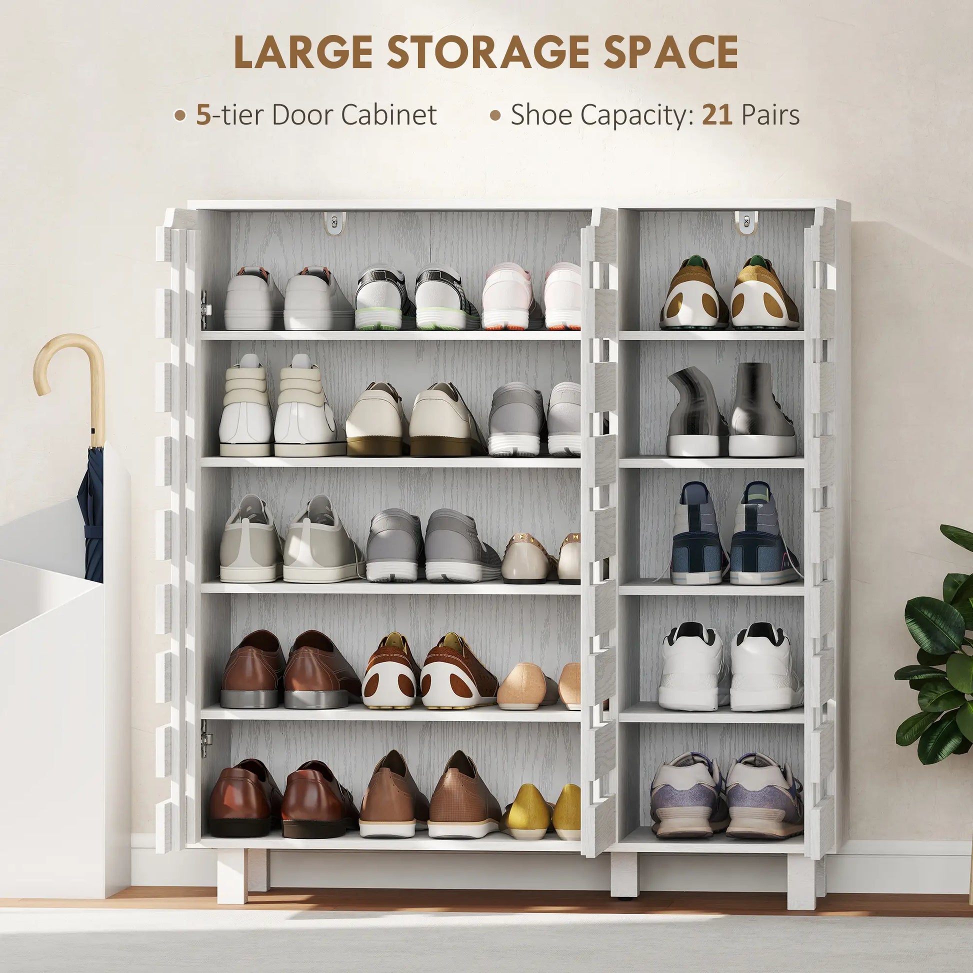 Shoe Cabinet, 21 Pair Storage with Hollowed-Out Doors, White Shoe Storage Cabinets & Racks at Gallery Canada