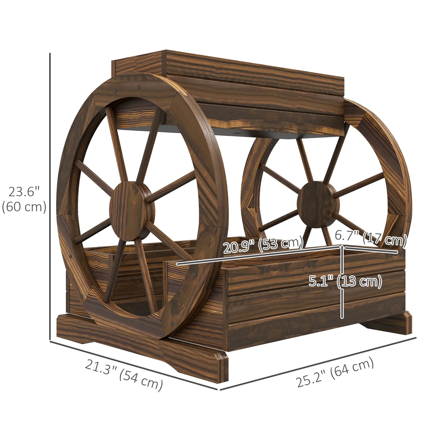 2-Tier Raised Garden Bed, Wooden Wagon Planter Box, Carbonized Wooden Planter Boxes at Gallery Canada