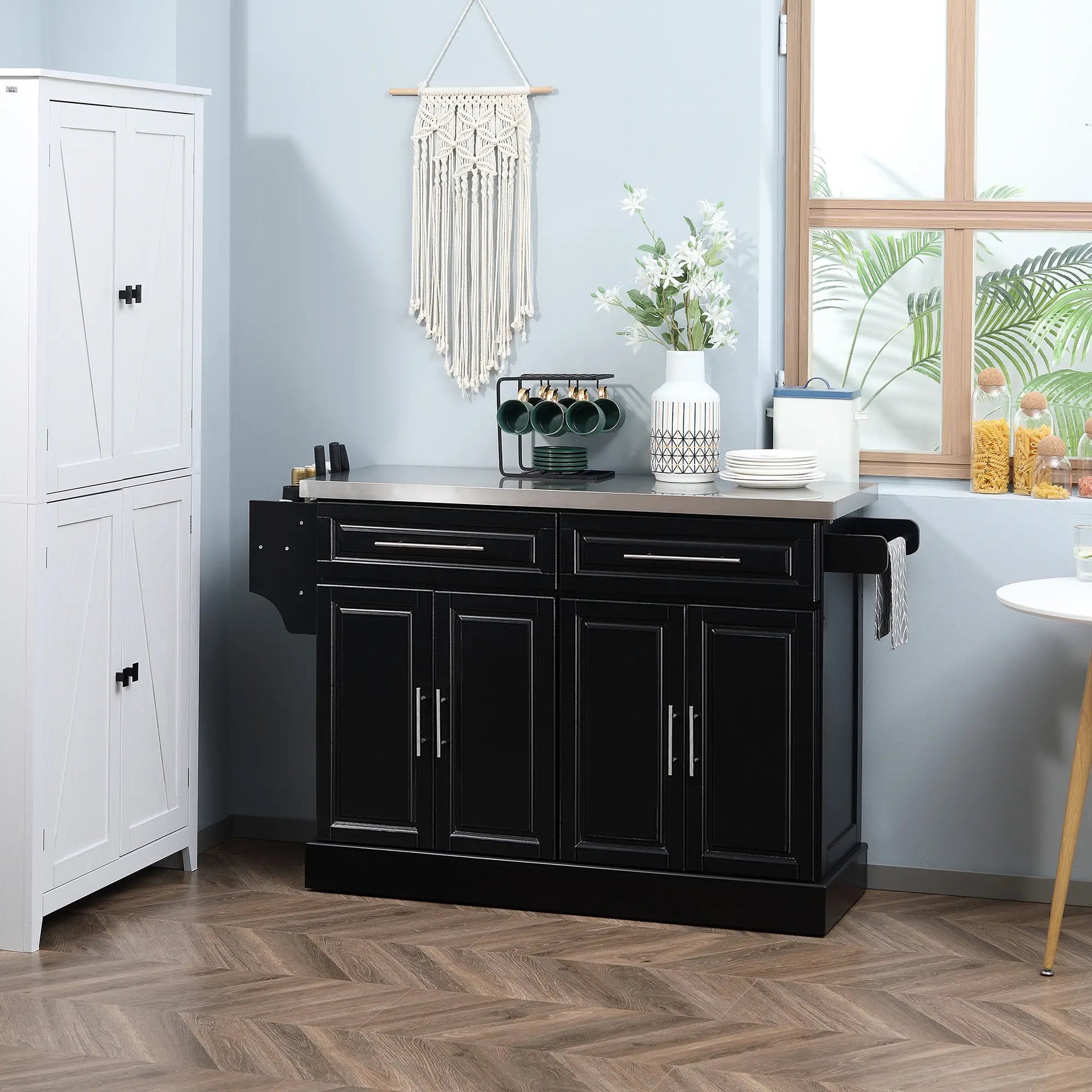 Rolling Kitchen Island with Storage and Stainless Steel Top, Kitchen Trolley with Drawers, Cabinets, Towel Rack Kitchen Islands & Kitchen Carts at Gallery Canada