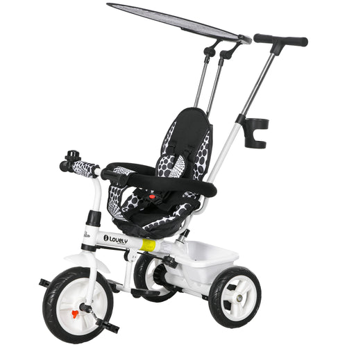 4 in 1 Kids Tricycle with Removable Handlebar and Canopy, White
