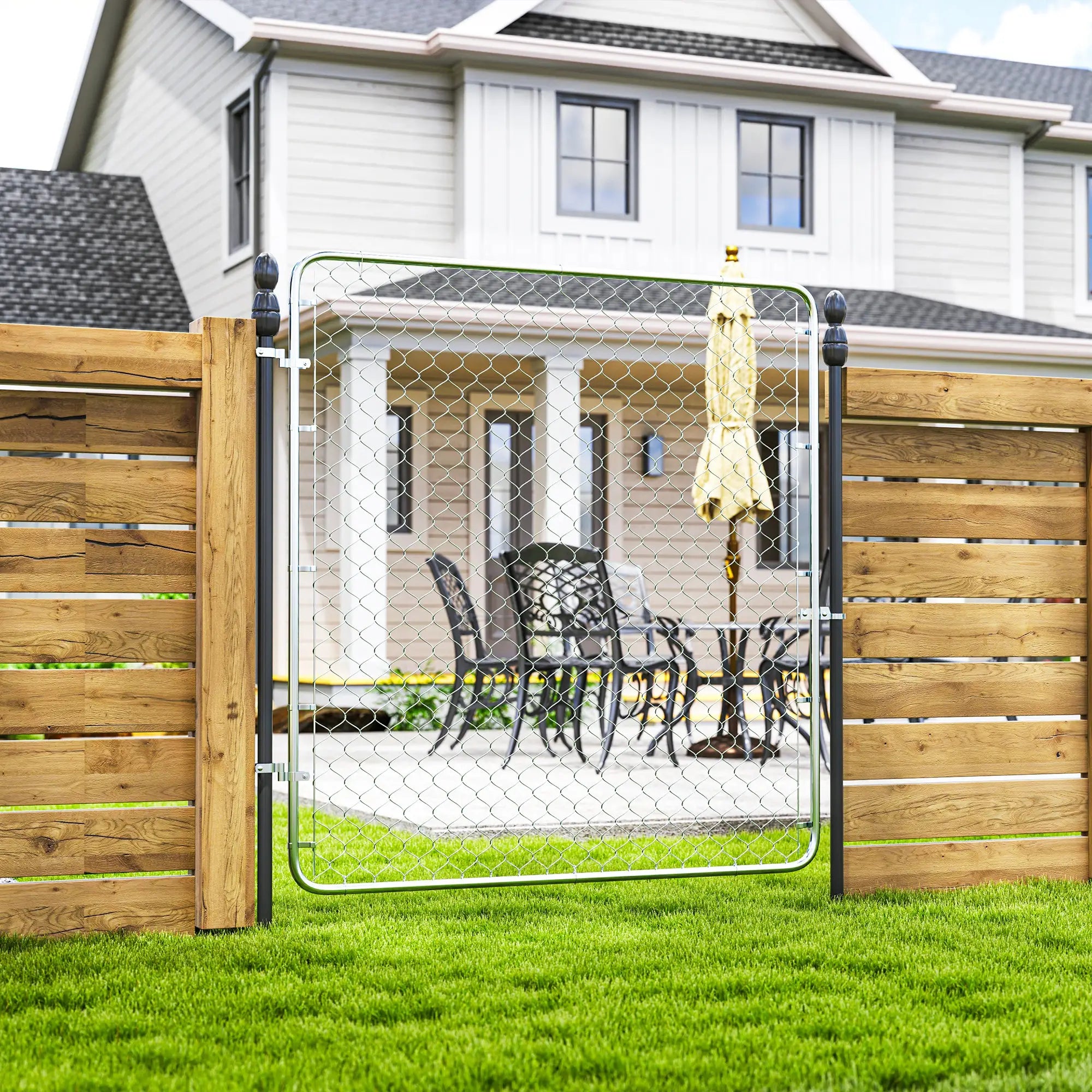 Chain Link Fence Gate, Galvanized Steel Garden Door, 70.9 x 70.9 in., Silver Garden Decor at Gallery Canada