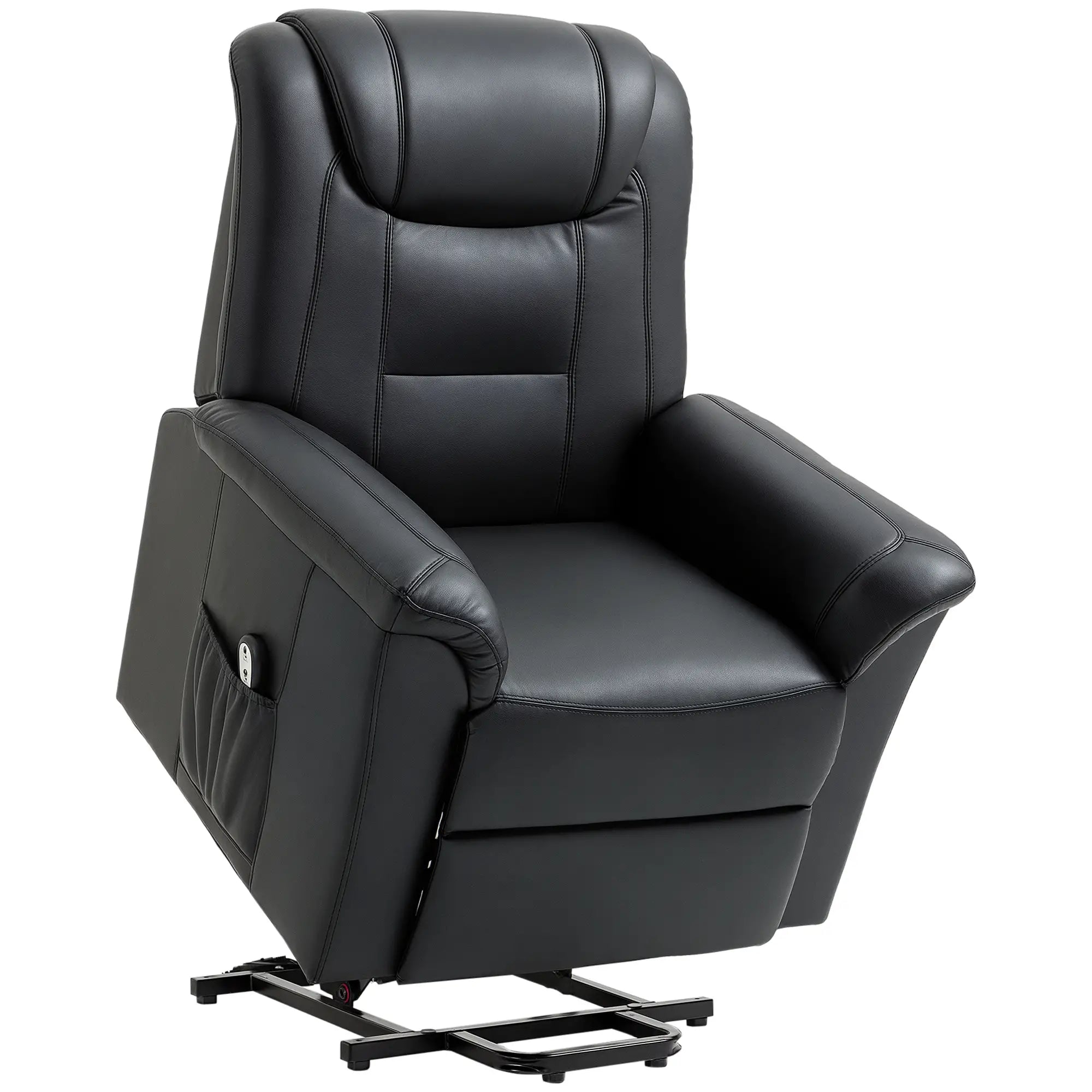 Electric Power Lift Recliner Chair, PU Leather with Footrest, Remote, Side Pockets, Black Electric Power Lift Chairs Black at Gallery Canada