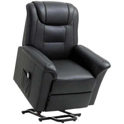 Electric Power Lift Recliner Chair, PU Leather with Footrest, Remote, Side Pockets, Black Electric Power Lift Chairs Black at Gallery Canada