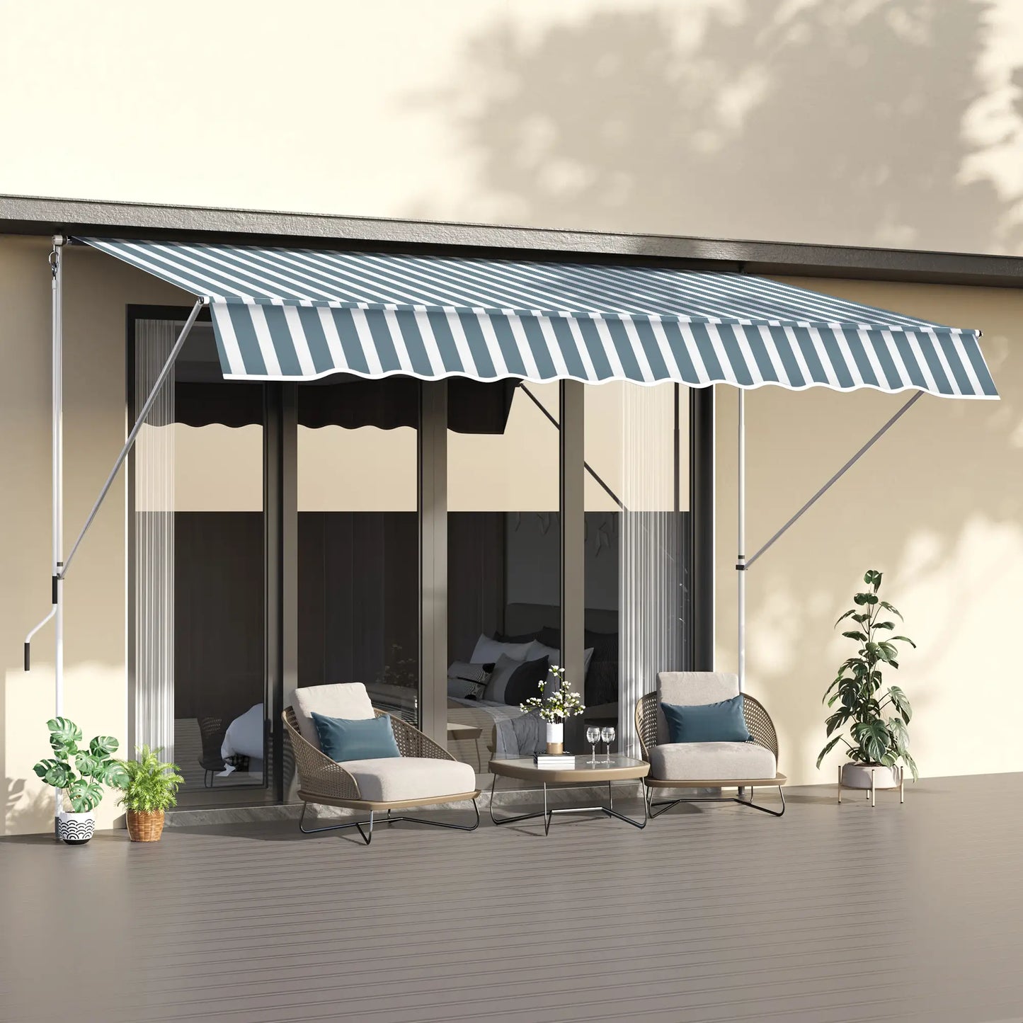 10x5ft Manual Retractable Awning, Patio Sun Shade, Water Resistant, Green Door Awnings at Gallery Canada