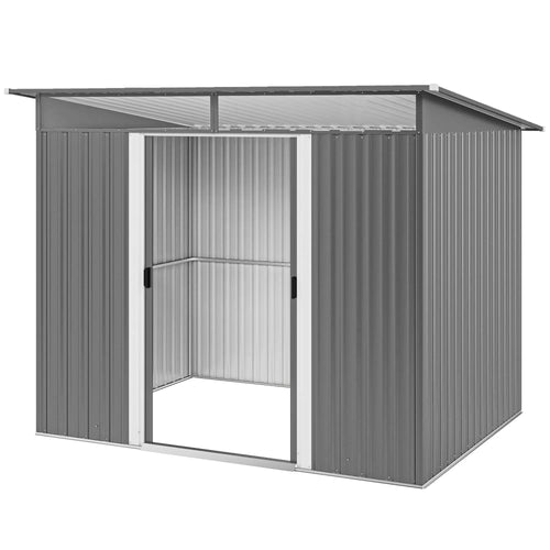 9' X 6.5' Outdoor Metal Garden Shed, Utility Tool Storage, Light Grey