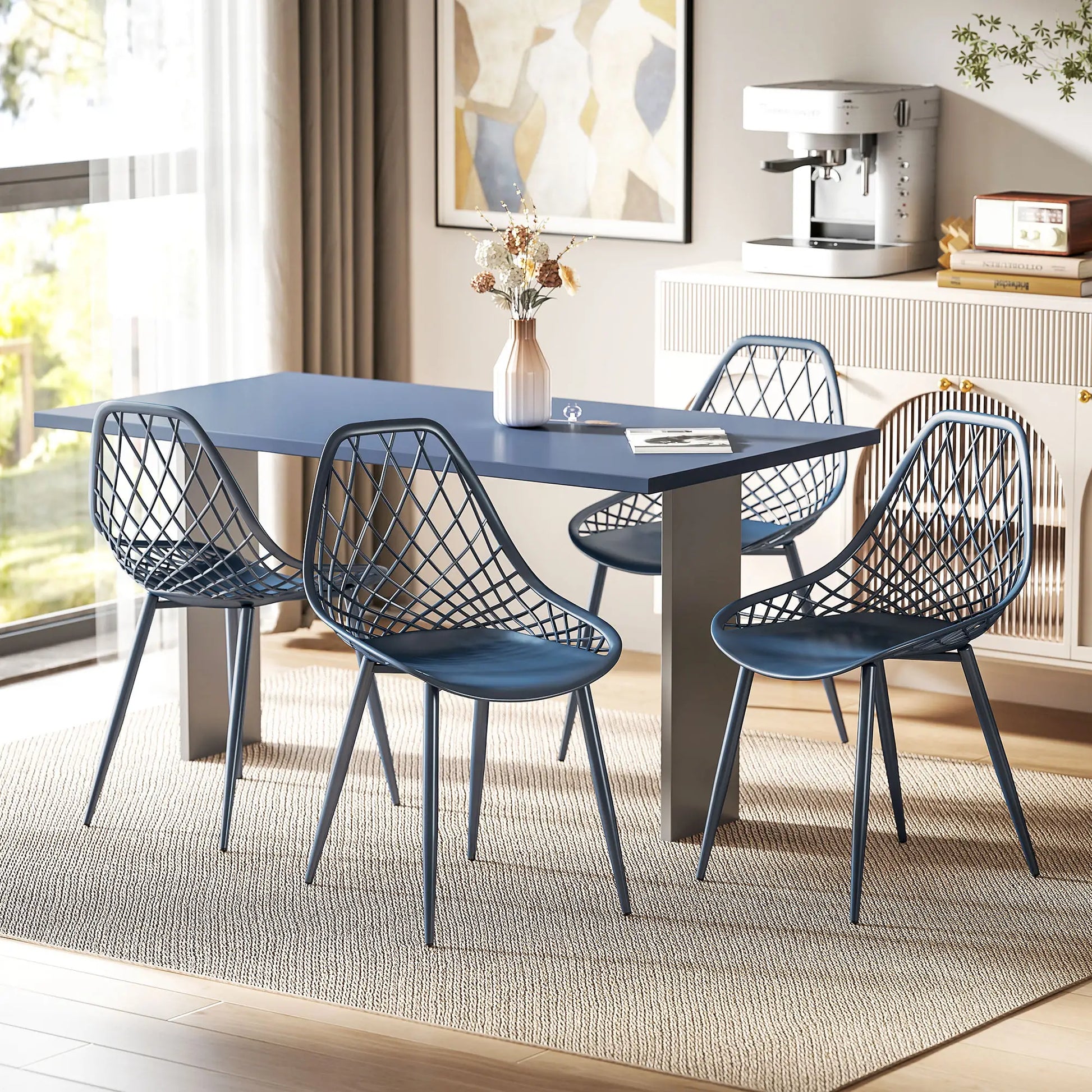 Modern Dining Chairs Set of 4, Plastic with Metal Legs, Blue Dining Chairs at Gallery Canada