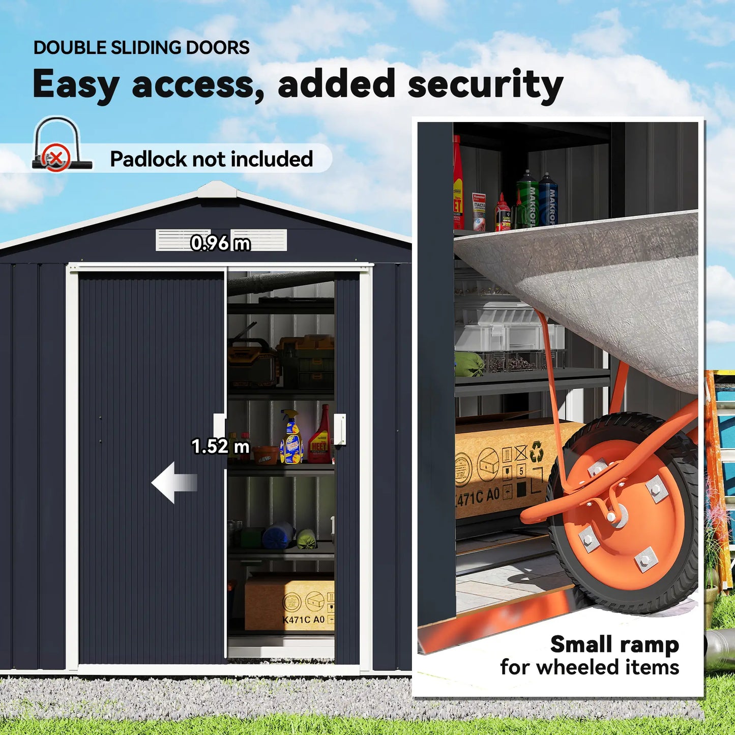 7' x 4' x 6' Garden Storage Shed, Metal Tool House, Dark Grey Sheds at Gallery Canada