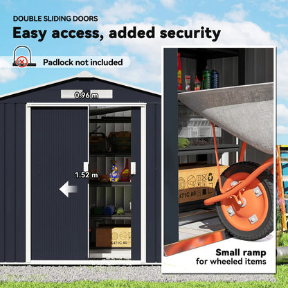 7' x 4' x 6' Garden Storage Shed, Metal Tool House, Dark Grey Sheds at Gallery Canada