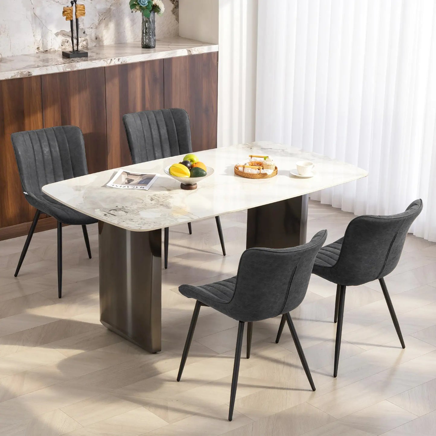 PU Leather Dining Chairs Set of 4, Steel Legs, Black Dining Chairs at Gallery Canada