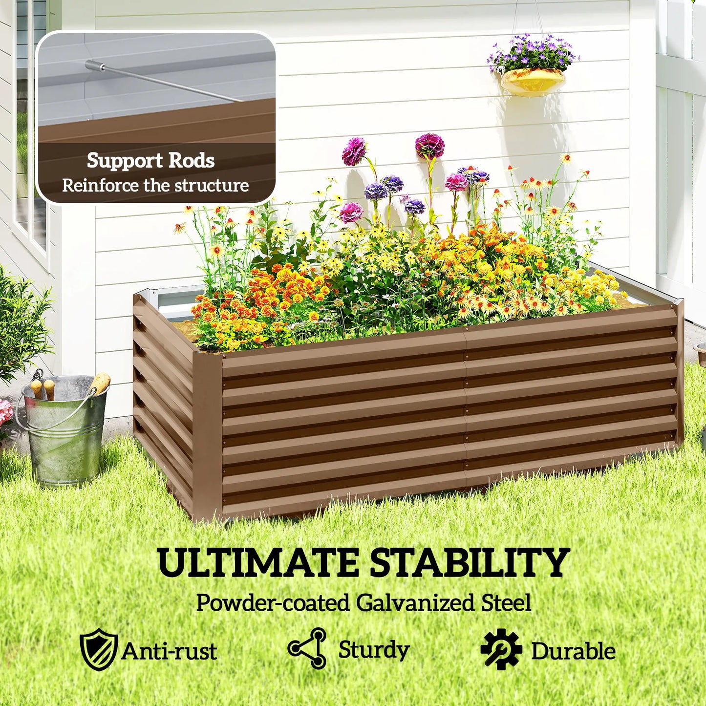 6' x 3' x 2' Raised Garden Bed, Galvanized Planter Box, Brown Galvanized Planter Boxes at Gallery Canada
