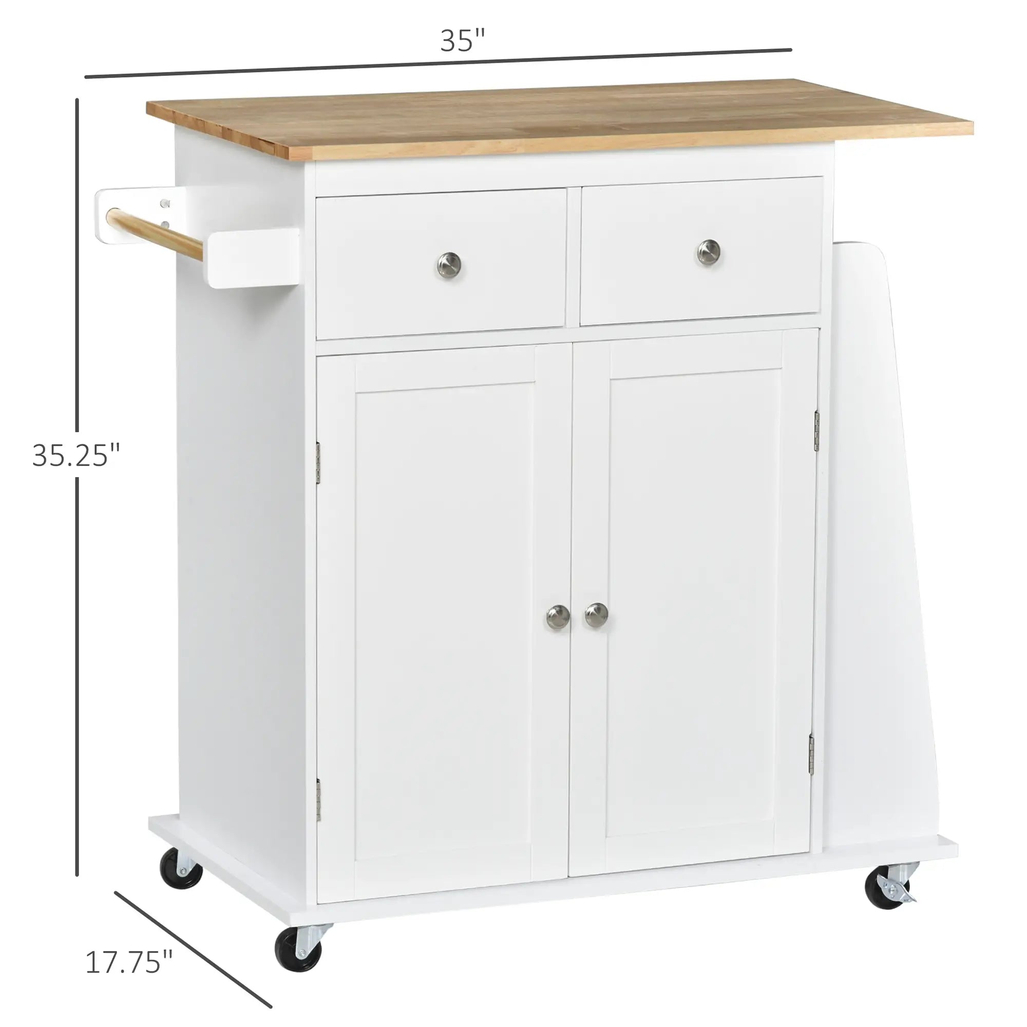 Rolling Kitchen Island Cart, Rubber Wood Top, 3-Tier Spice Rack, White Kitchen Islands & Kitchen Carts at Gallery Canada