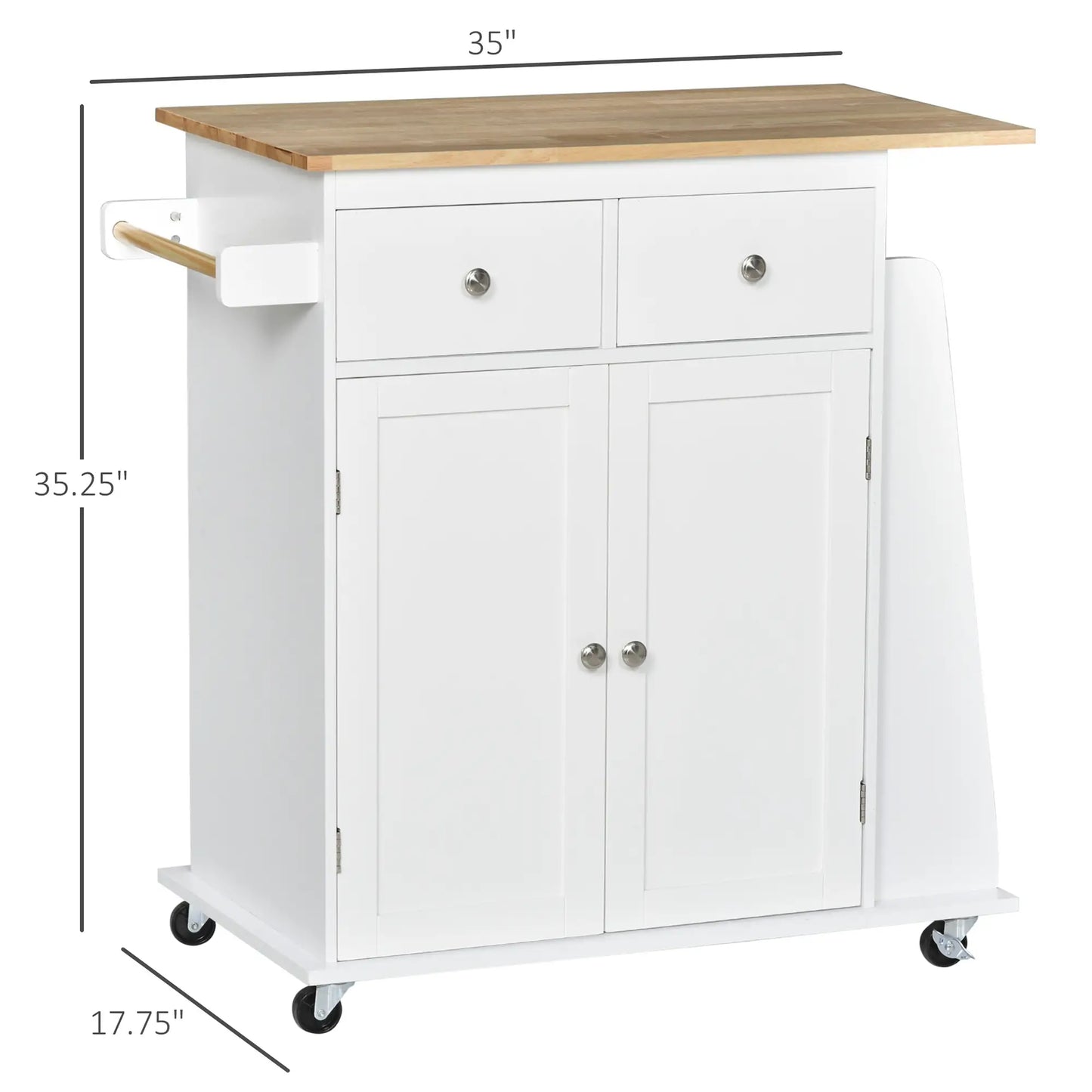 Rolling Kitchen Island Cart, Rubber Wood Top, 3-Tier Spice Rack, White Kitchen Islands & Kitchen Carts at Gallery Canada